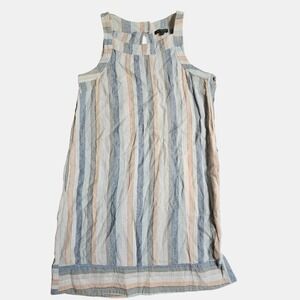 For Cynthia Linen Blend Striped Sleeveless Shift Dress M Side Button Beach